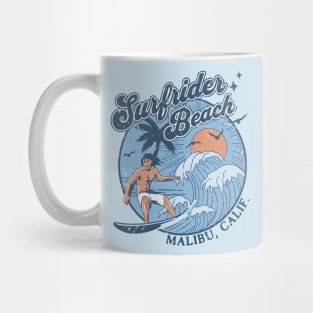 1970s Vintage Surfing Surfrider Malibu, Cali Retro Sunset // Old School Surfer // Surf California Mug